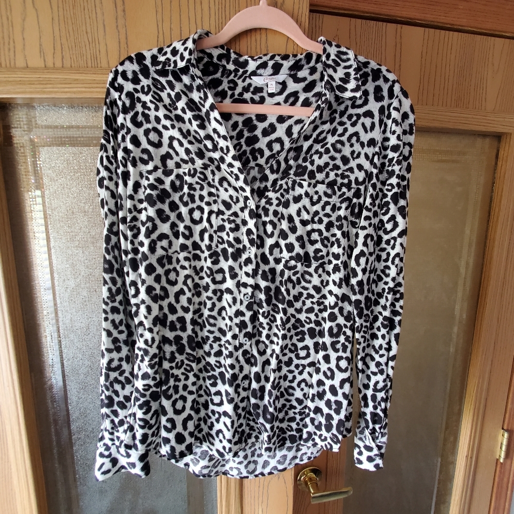 Candie's M Button Down Leopard Print Blouse